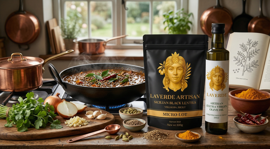 Sicilian black lentil curry in a rustic bowl with traditional spices — UK home cook's recipe guide for the perfect Sicilian-spiced lentil curry