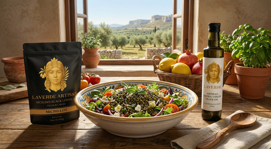 Premium Sicilian extra virgin olive oil drizzled over a fresh garden salad — UK 2026 definitive guide to the best EVOO for salad dressing and finishing