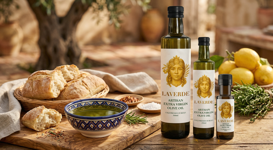 Sicilian extra virgin olive oil poured into a dipping bowl with fresh bread — UK guide to why Sicilian Biancolilla EVOO is the only choice for premium dipping