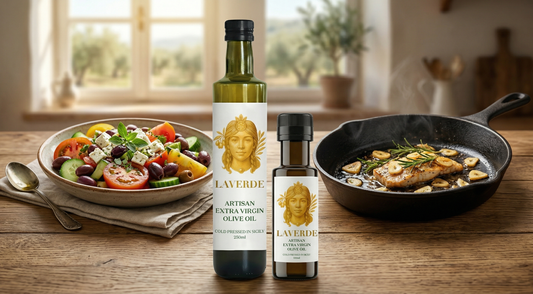 Two extra virgin olive oil bottles labelled for salads and cooking applications — UK guide on whether there's actually a meaningful difference between the two uses