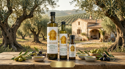 LAVERDE ARTISAN extra virgin olive oil bottle with central Sicilian landscape backdrop — UK guide to the provenance story that makes it different