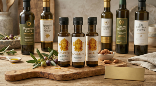 LAVERDE ARTISAN premium Sicilian extra virgin olive oil bottle alongside competing UK premium EVOO brands — honest 2026 comparison for quality-focused buyers