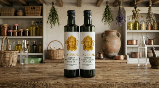 Dark glass and clear glass olive oil bottles compared side by side — UK guide on which packaging actually preserves extra virgin olive oil quality better