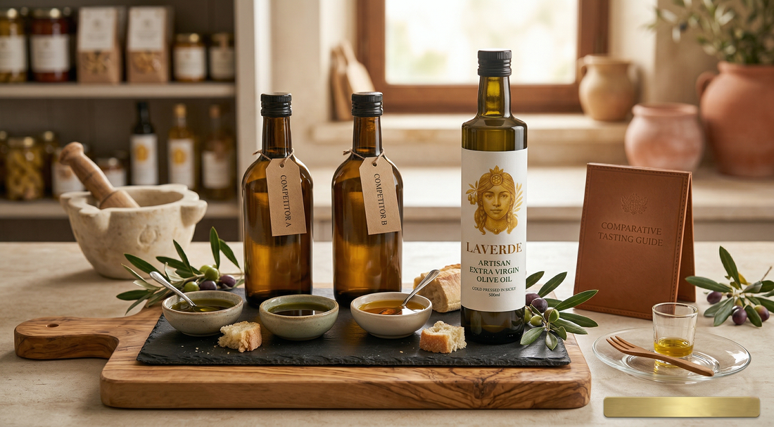 LAVERDE Caltanissetta extra virgin olive oil compared with UK premium EVOO brand alternatives — 2026 honest brand comparison for premium buyers