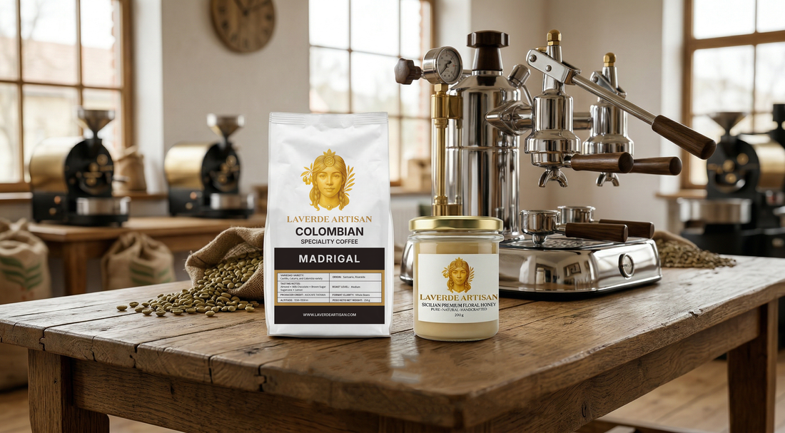 Artisan Colombian specialty coffee subscription packaging next to Nespresso pods — UK guide to why specialty subscription delivers better coffee every time