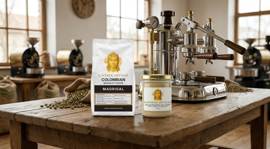 Artisan Colombian specialty coffee subscription packaging next to Nespresso pods — UK guide to why specialty subscription delivers better coffee every time