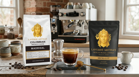 Premium espresso-focused specialty coffee whole beans alongside an espresso machine — UK 2026 artisan guide to perfect espresso beans for home brewing
