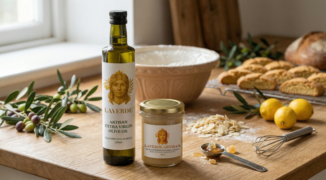 Raw Sicilian honey drizzled over freshly baked goods on a wooden board — UK 2026 guide to why premium raw honey elevates every baking recipe in your kitchen