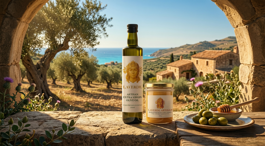 Authentic Sicilian food products including EVOO, raw honey, black lentils and specialty coffee — UK complete 2026 guide to genuine Sicilian products in Britain