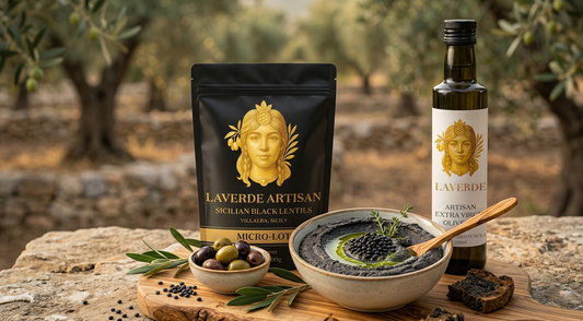 Sicilian black lentil hummus served in a rustic bowl with extra virgin olive oil drizzle — UK recipe guide for the Sicilian twist on the Middle Eastern classic