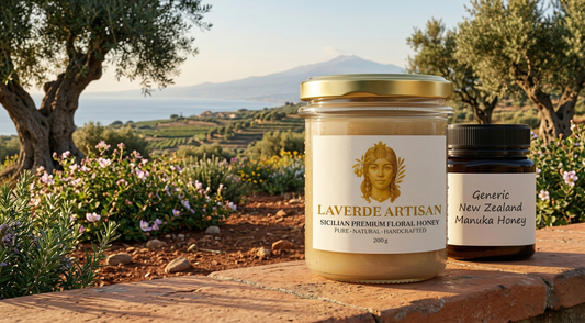 Sicilian multifloral honey and New Zealand Manuka honey jars compared side by side — UK buyer's guide to which raw honey is actually better for health