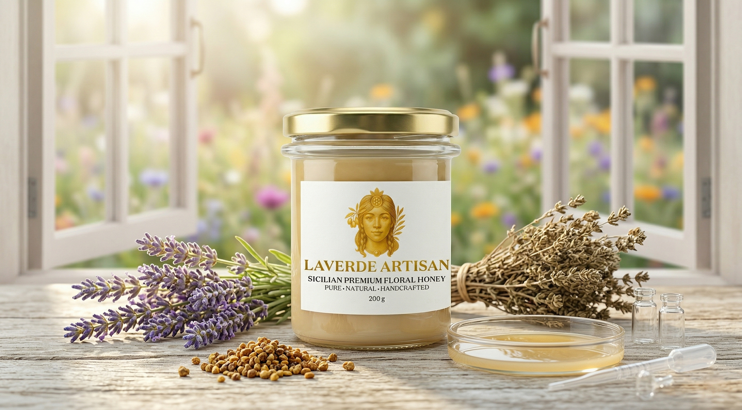 Raw Sicilian honey from wildflower meadows — the LAVERDE family apiary in central Sicily