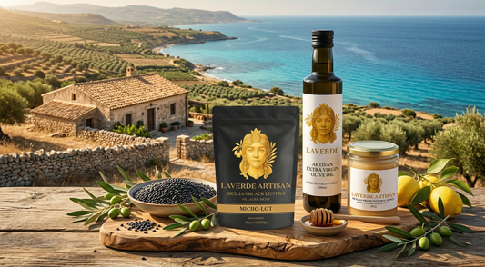 Mediterranean diet essentials including extra virgin olive oil, raw honey and black lentils — UK 2026 guide to transforming your kitchen and meals