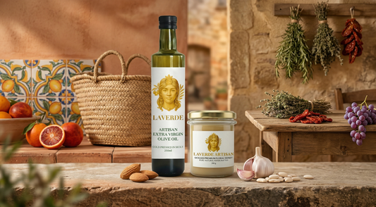 Sicilian and Tuscan Italian food ingredients arranged side by side — UK comparison of which Mediterranean regional kitchen wins for everyday cooking