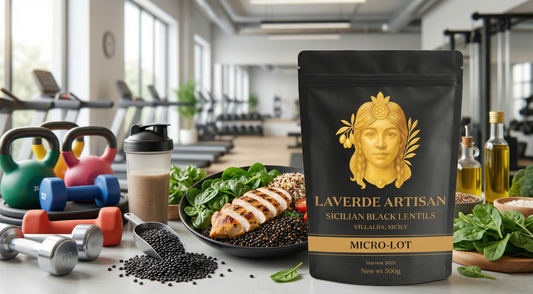 Cooked black Villalba lentils plated as a protein-rich meal — UK guide to why heritage Sicilian beluga lentils are a plant protein source serious cooks rate