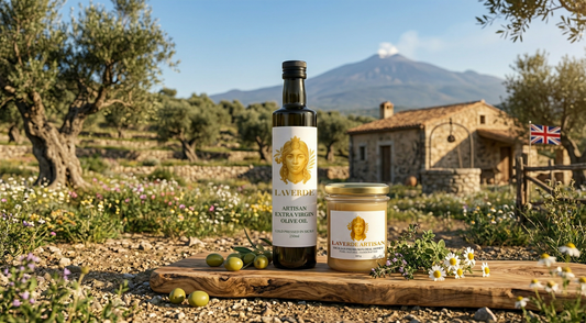 Sicilian Biancolilla extra virgin olive oil from Caltanissetta region on a kitchen counter — UK 2026 guide to the most underrated premium food category
