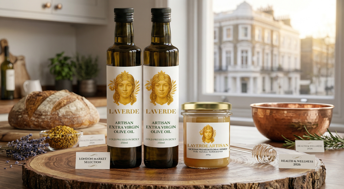 Raw Sicilian honey jar opened on a London breakfast table — UK 2026 guide to why London's quality-conscious shoppers are switching from processed honey
