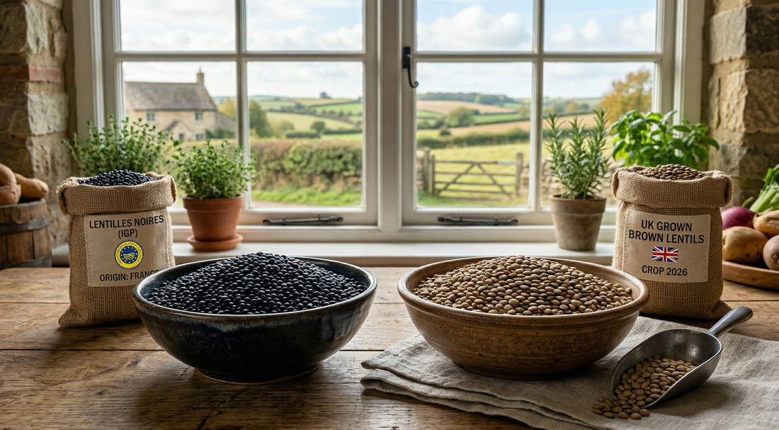 Black lentils with IGP protected origin labels compared with regular black lentils — UK 2026 guide to why protected origin certification matters