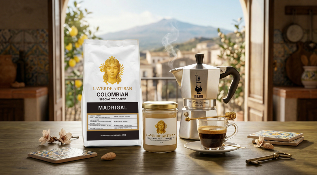 Italian moka pot brewing coffee on a stove with Sicilian style breakfast setup — UK 2026 guide to mastering the moka pot for authentic Italian coffee at home