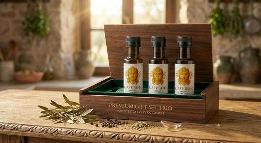 Premium Sicilian olive oil gift set in elegant green presentation packaging — UK guide to the perfect gourmet present for foodies, hosts and special occasions