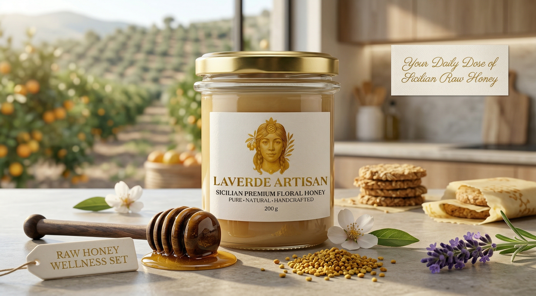 Raw honey jar with fresh herbs, fruits and a wooden dipper — UK 2026 complete guide to why raw honey is a natural superfood UK shoppers want