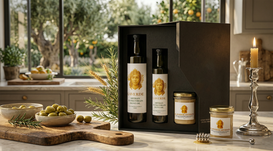 Premium Sicilian pantry staples including extra virgin olive oil and raw honey on a kitchen shelf — UK guide to why these two ingredients are non-negotiable