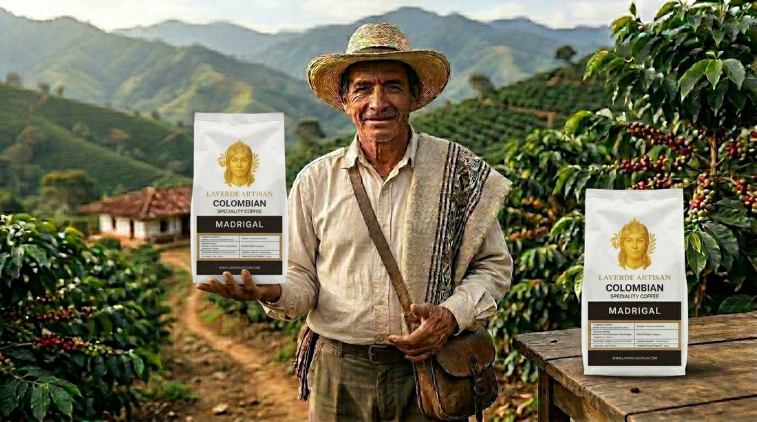 Colombian arriero coffee farmer in the Eje Cafetero highlands — UK guide to Risaralda and Quindio single-origin specialty coffee for home brewing