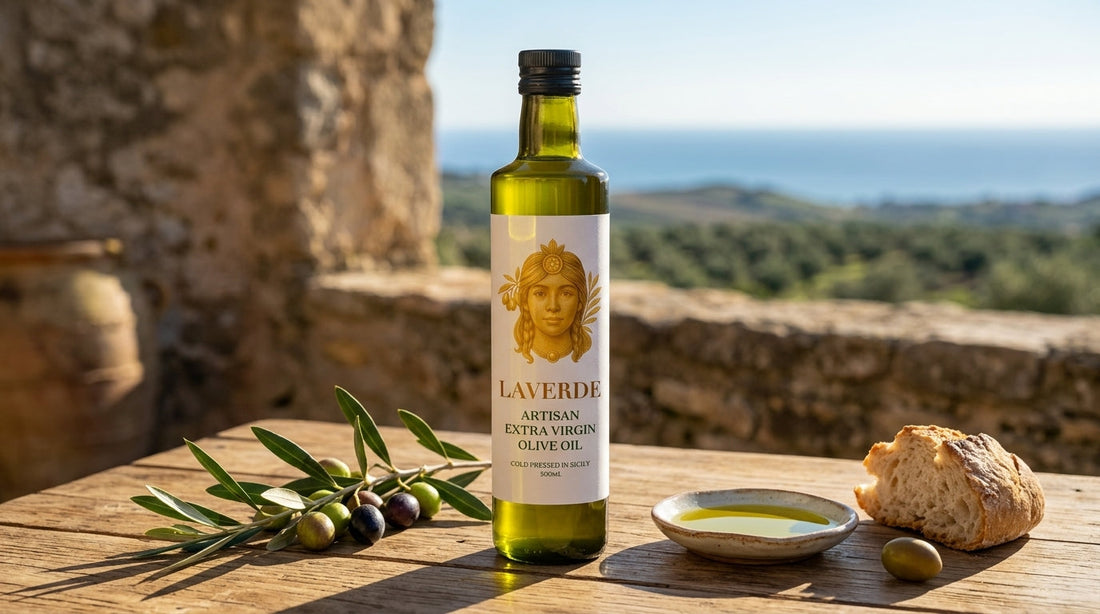 Premium Sicilian extra virgin olive oil bottle alongside supermarket competitors — definitive UK 2026 buyer's guide to choosing the best EVOO