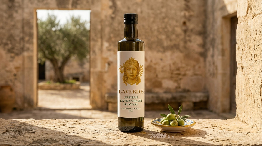 Biancolilla Sicilian extra virgin olive oil bottle label close-up — premium single-estate EVOO with delicate almond profile for UK buyers