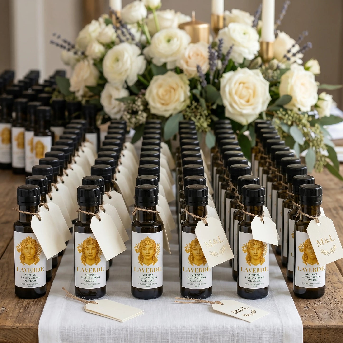 LAVERDE Welcome Pack presentation — 100ml Sicilian EVOO, raw honey and specialty drip coffee bags in signature green box, ideal corporate and wedding welcome gift