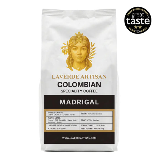 LAVERDE ARTISAN Madrigal Colombian specialty coffee 1kg whole beans — single-origin Risaralda, Great Taste 2026 2-star award