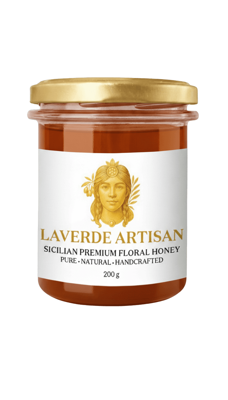 Raw Sicilian Honey 200g jar — Laverde Artisan pure unfiltered Sicilian honey, rich floral flavour and ideal for tea, cheese boards and gourmet UK gifting.
