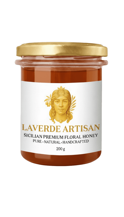 Raw Sicilian Honey 200g jar — Laverde Artisan pure unfiltered Sicilian honey, rich floral flavour and ideal for tea, cheese boards and gourmet UK gifting.