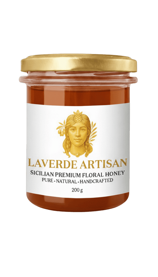 Raw Sicilian Honey 200g jar — Laverde Artisan pure unfiltered Sicilian honey, rich floral flavour and ideal for tea, cheese boards and gourmet UK gifting.