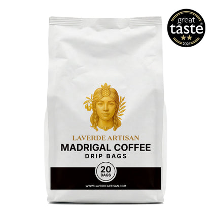 Madrigal Colombian specialty coffee drip bags, 20 pack of 13g single-serve pour-over bags by Laverde Artisan
