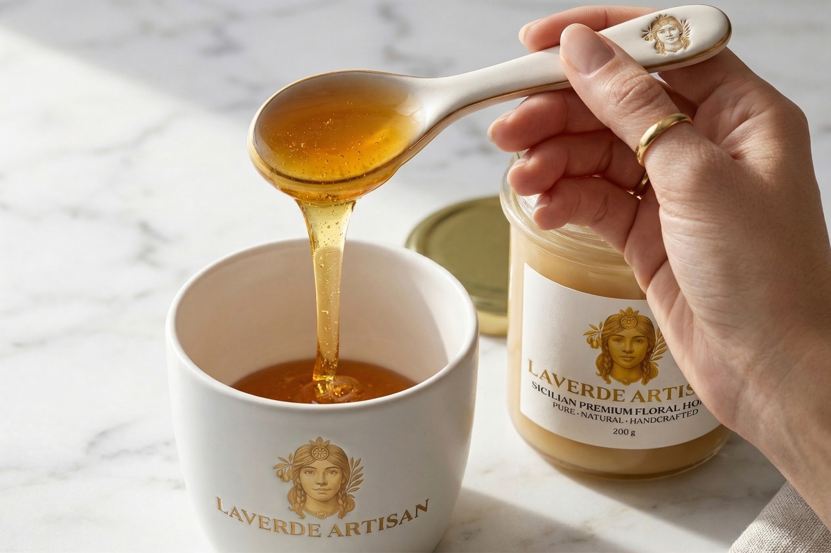LAVERDE Welcome Pack premium gift box layout — Sicilian olive oil, raw honey and Madrigal Colombian specialty coffee, the corporate onboarding gift that employees actually remember
