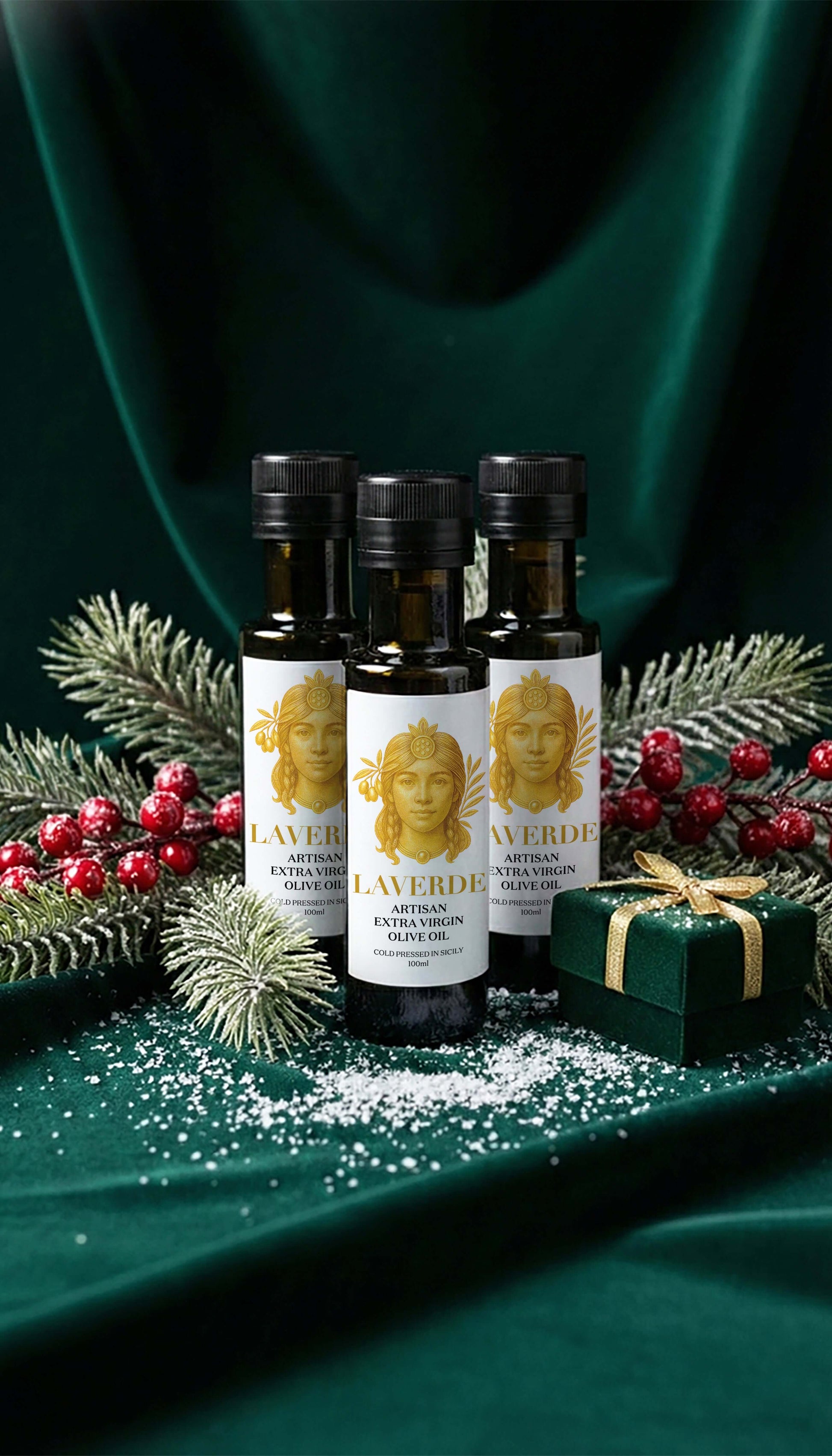 Mini Extra Virgin Olive Oil 100ml trio bundle — Laverde Artisan Sicilian cold-pressed EVOO set of three, perfect for gourmet hampers, Christmas gifting and premium tasting sets.