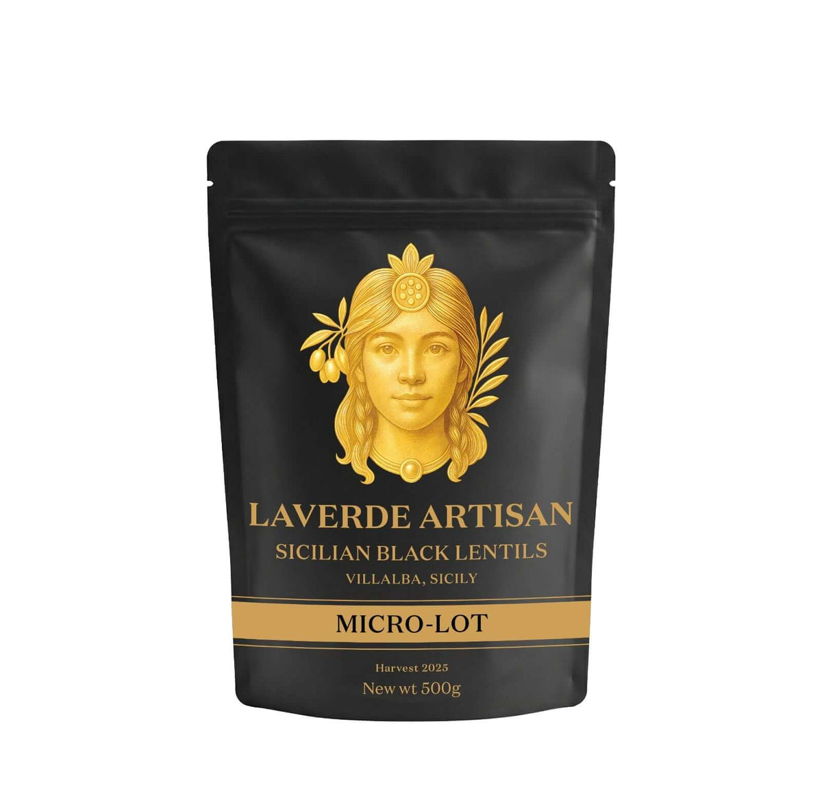 LAVERDE Villalba black lentils 500g pack — heritage Sicilian black lentils from Caltanissetta, traditional dry-farming, the only UK direct importer we are aware of for this variety