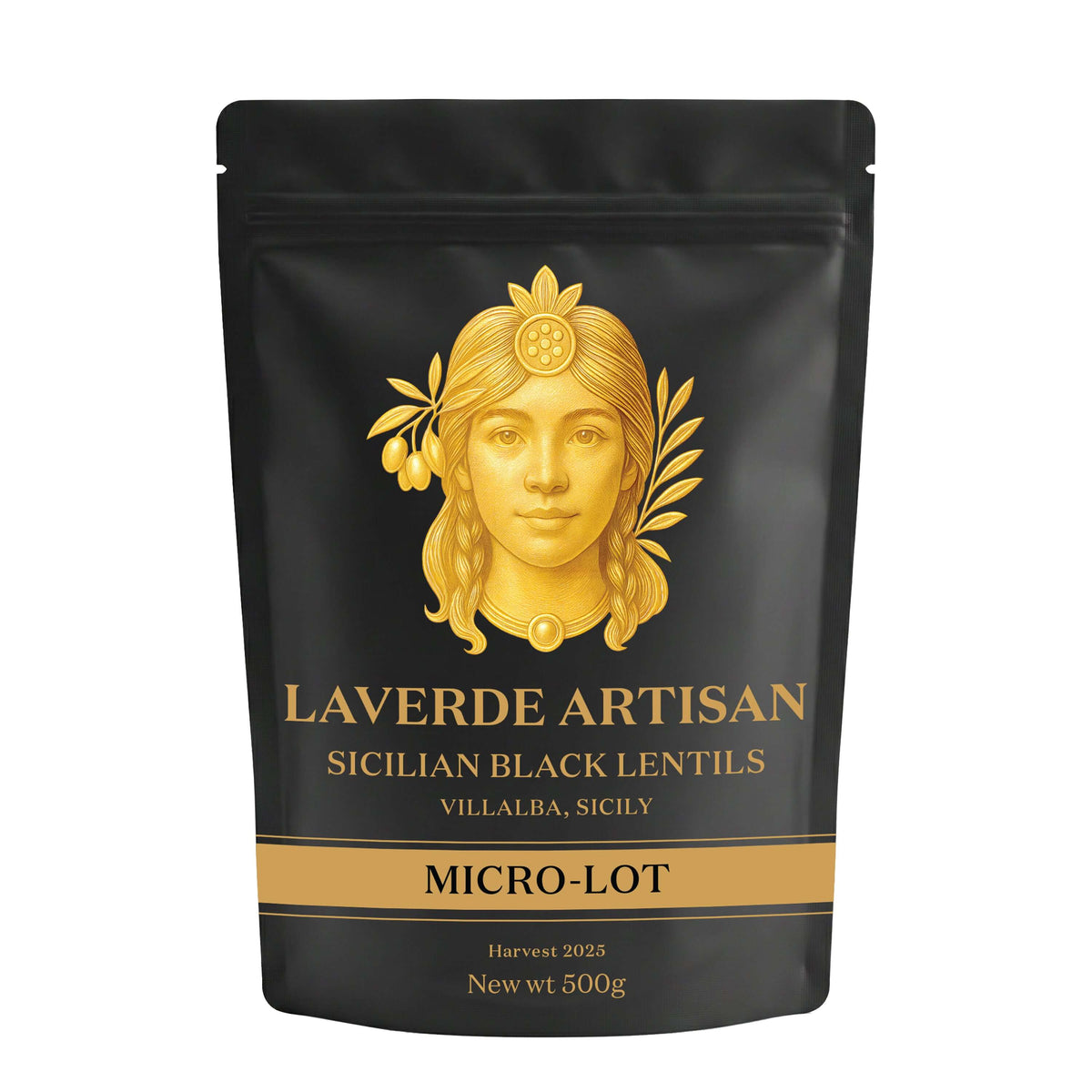 LAVERDE ARTISAN black lentils from Villalba, Sicily 500g — heritage Sicilian beluga-style black lentils with earthy flavour and firm texture, premium pulses for soups, salads and Mediterranean cooking