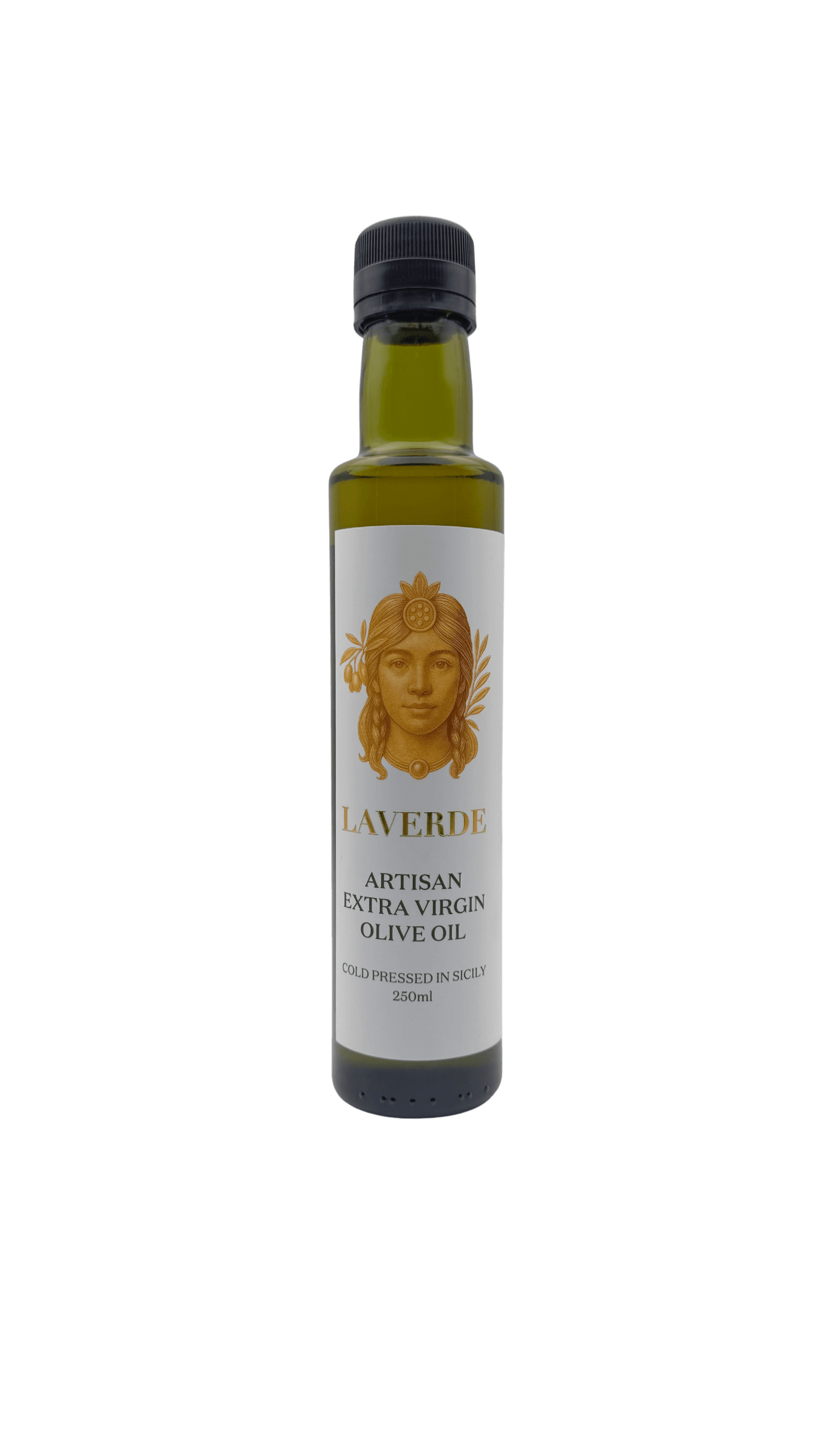 Sicilian Extra Virgin Olive Oil 250ml bottle — Laverde Artisan cold-pressed single-estate Sicilian EVOO, premium flavour ideal for gourmet cooking and gifting.