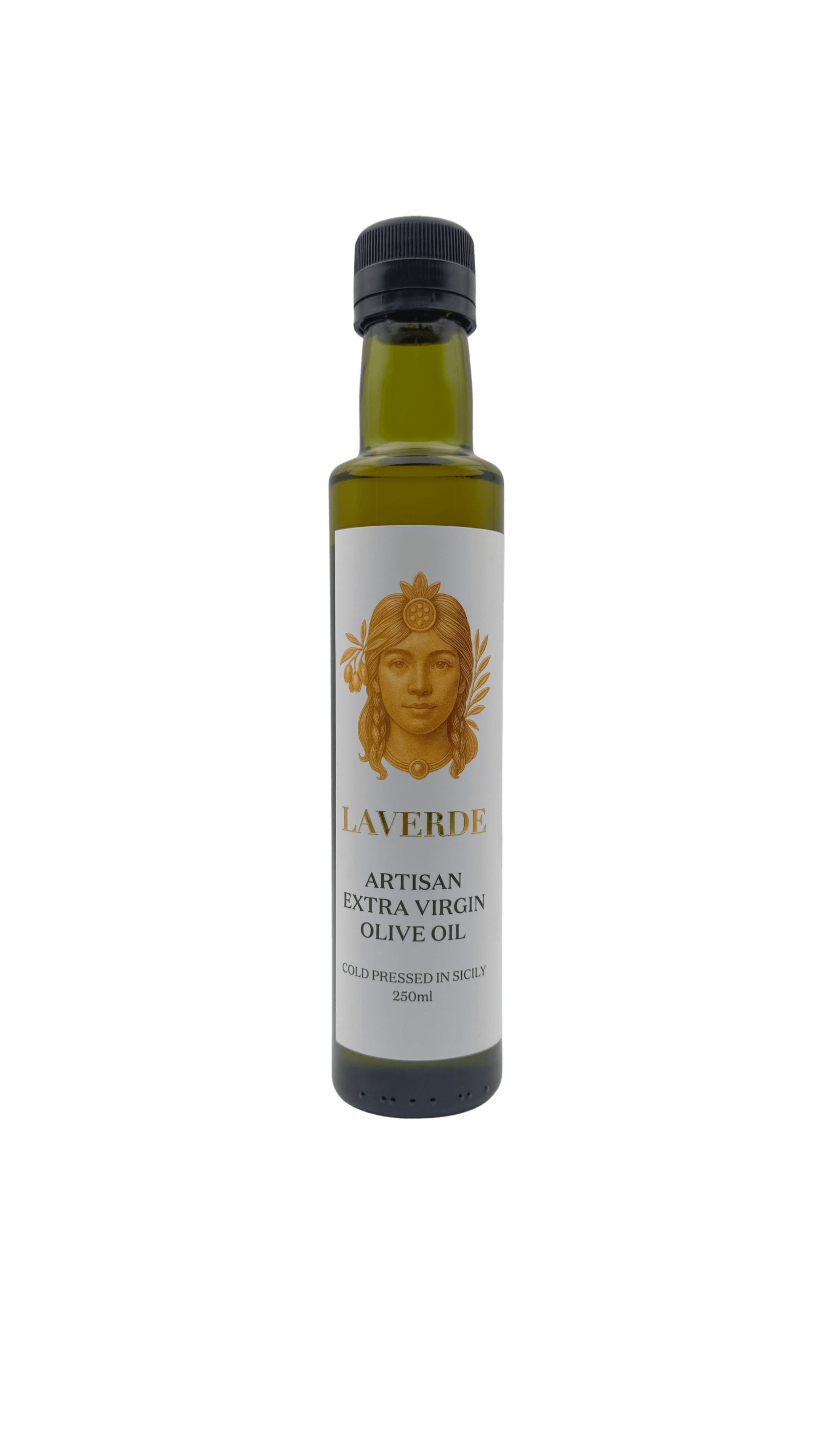 Sicilian Extra Virgin Olive Oil 250ml bottle — Laverde Artisan cold-pressed single-estate Sicilian EVOO, premium flavour ideal for gourmet cooking and gifting.